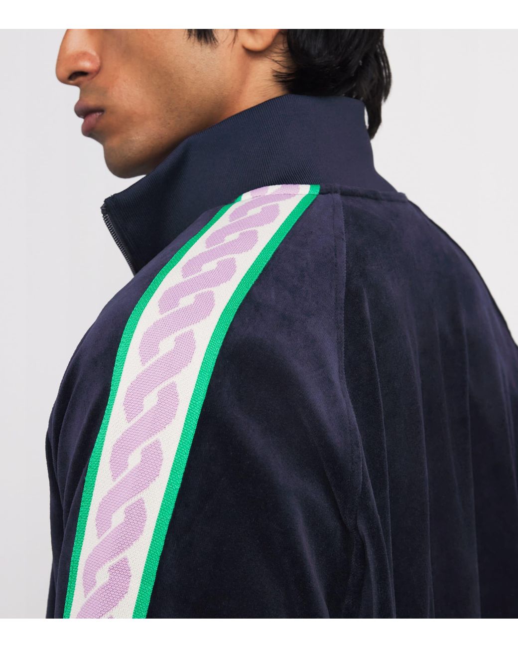 Drole de Monsieur Blue Velour Embroidered Track Jacket for men