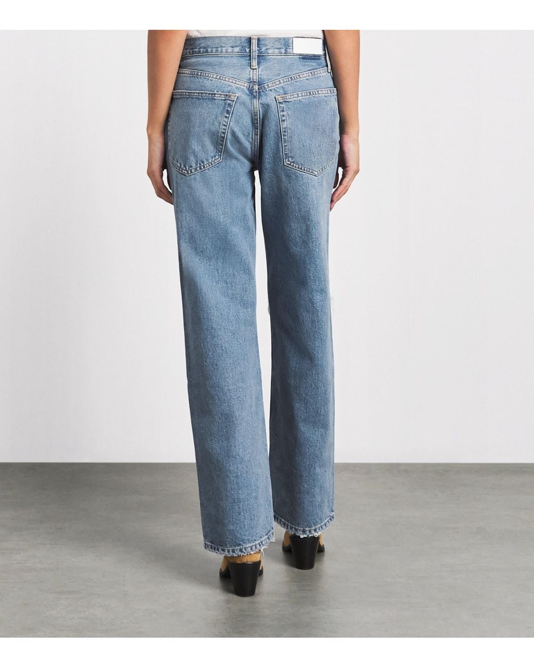 Re/done Blue Distressed Mid-Rise Straight Jeans