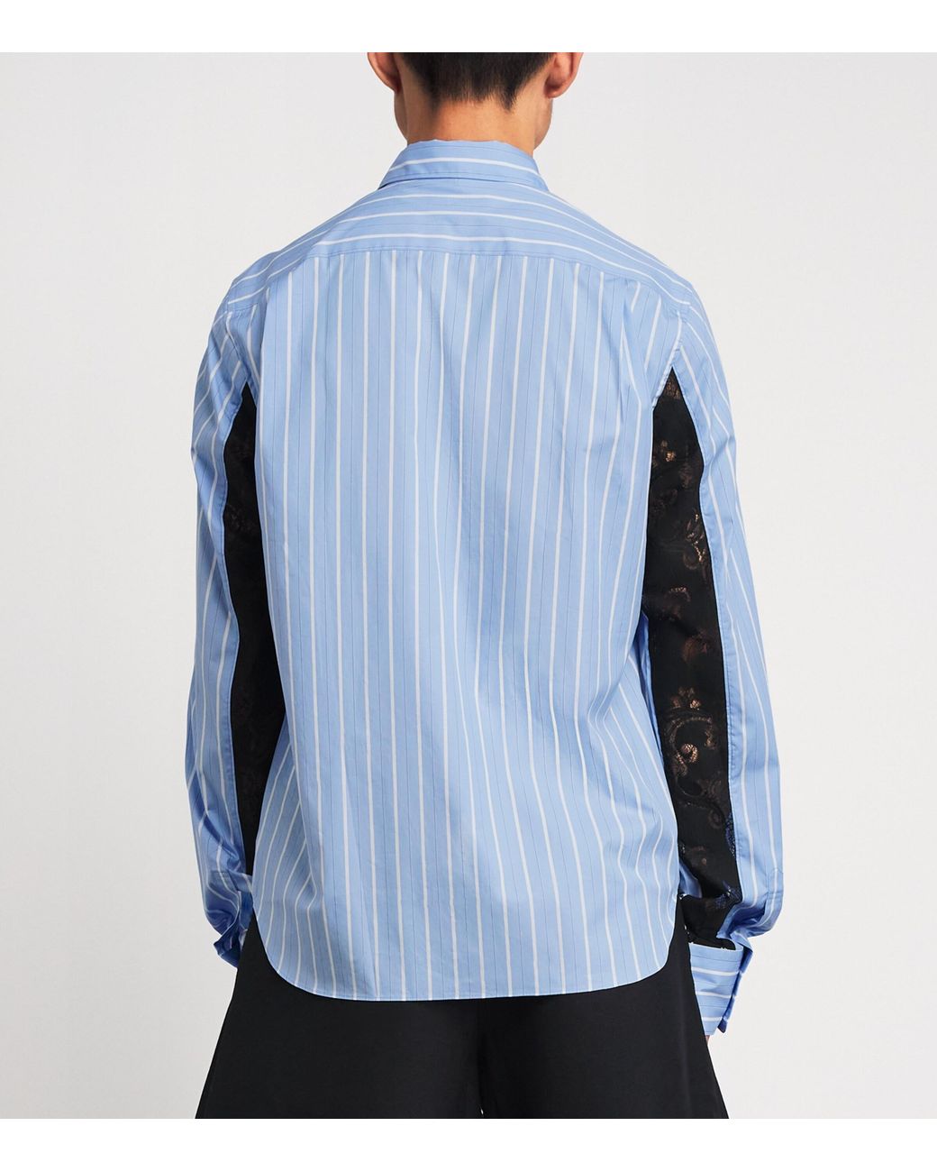 Comme des Garçons Blue Cotton Stripe Lace-Detail Shirt for men