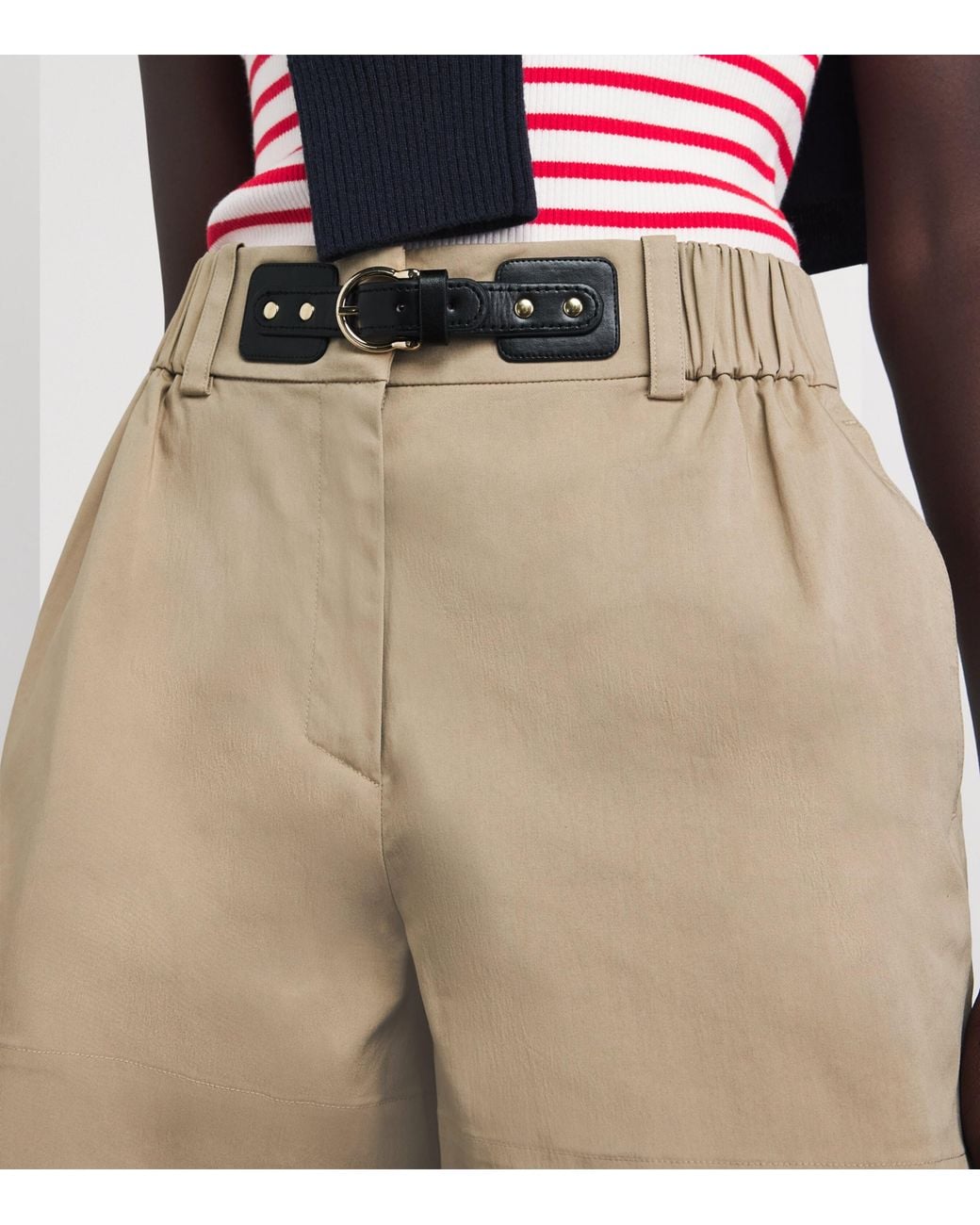 Maje Natural Cotton-Blend Belted Shorts
