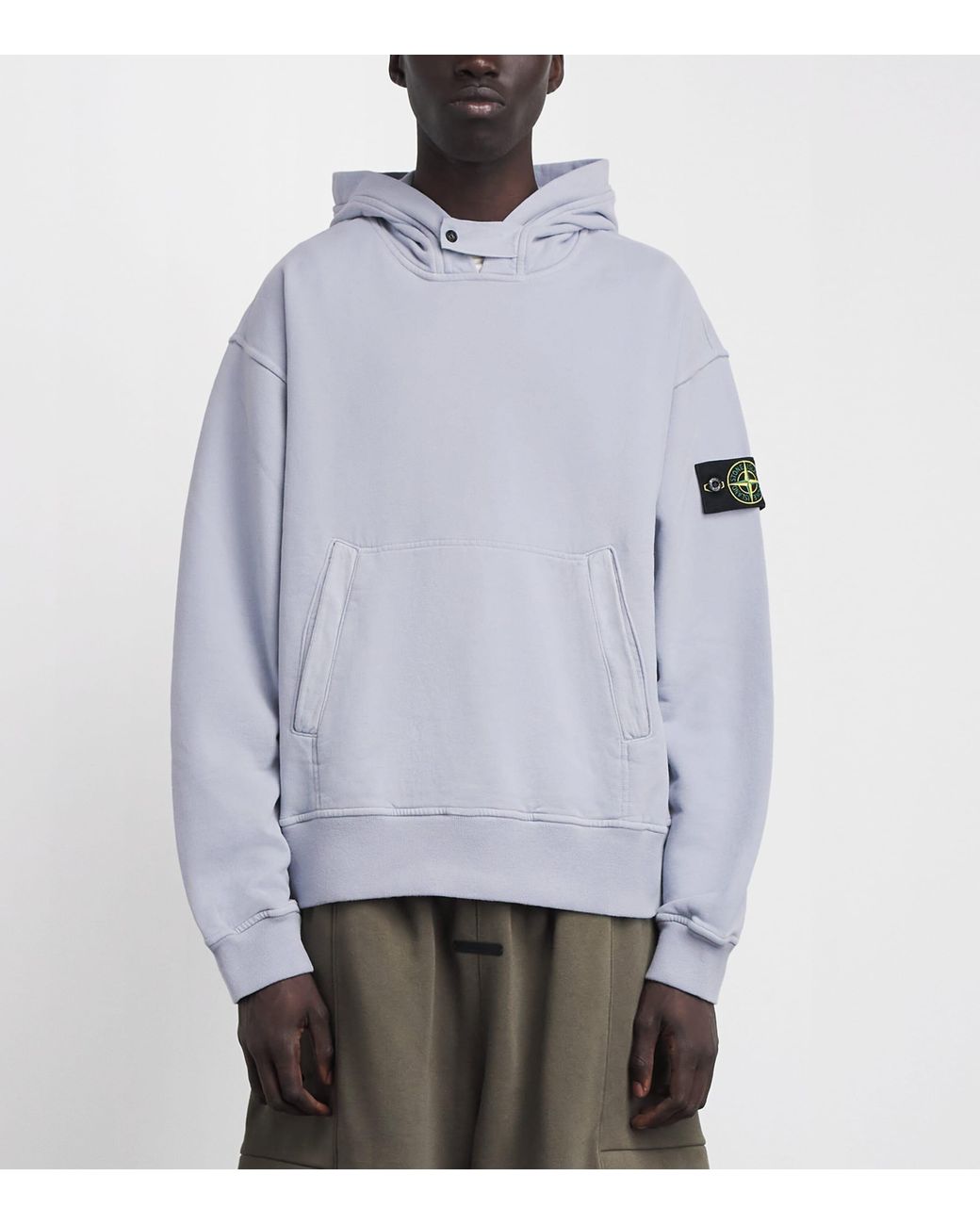 Stone Island Blue Organic Cotton Compass Hoodie for men