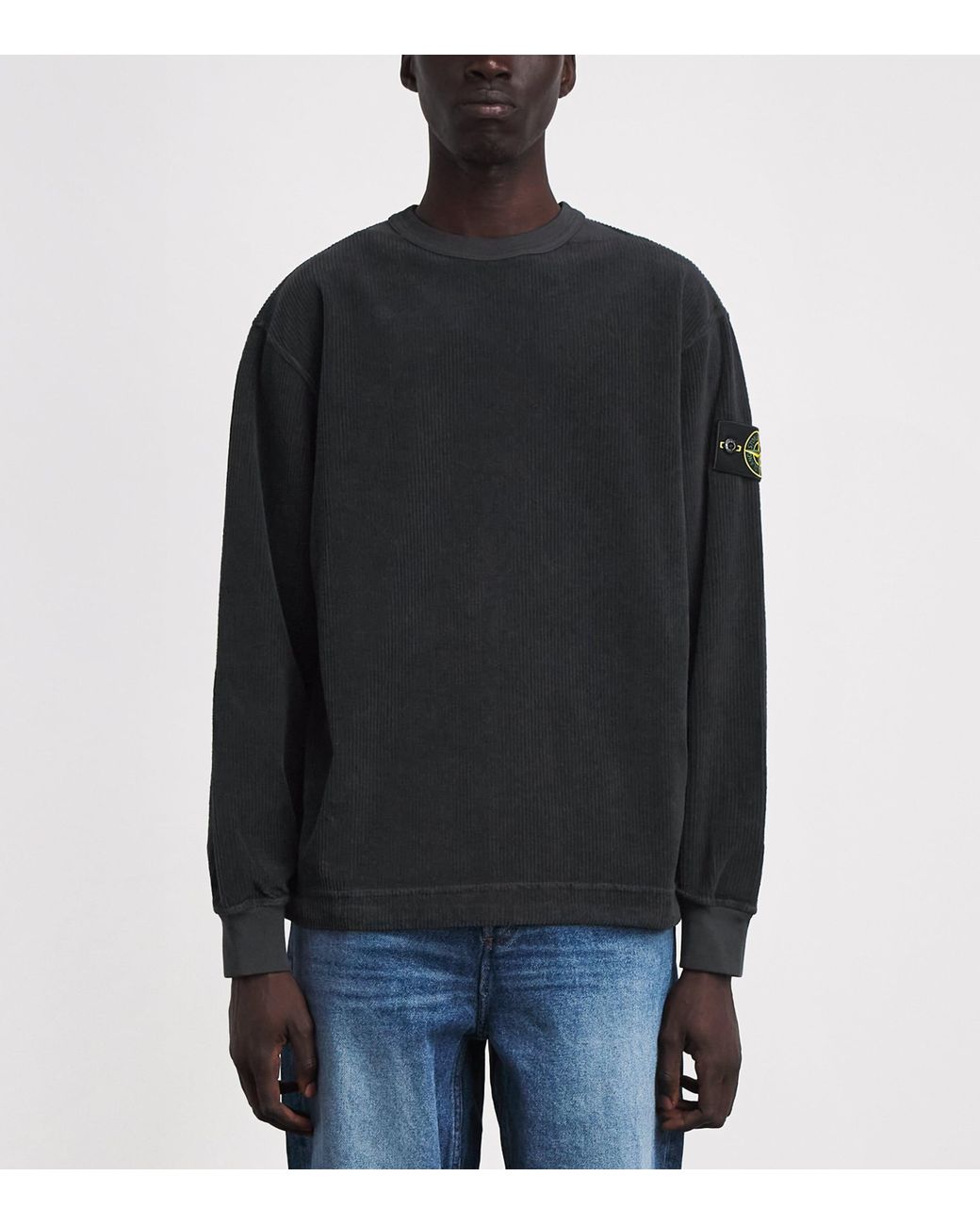 Stone Island Black Cotton Rib-Knit Compass Sweatshirt for men