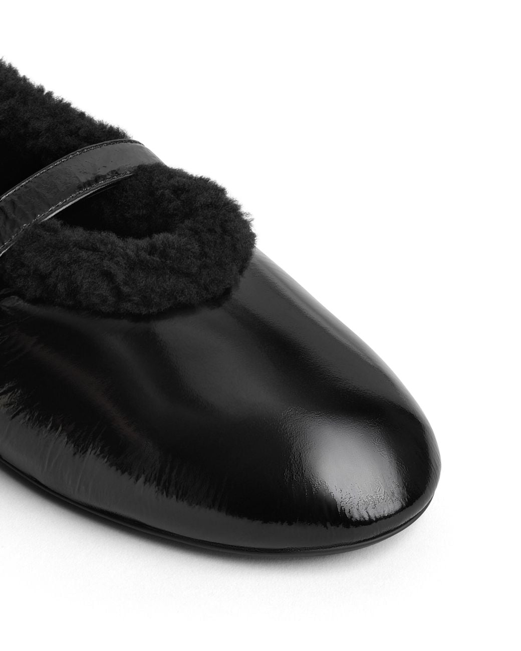 Alaïa Black Glossy Shearling Ballet Flats