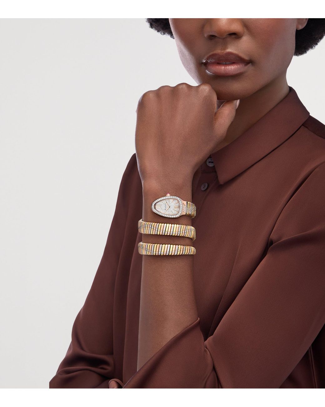 BVLGARI White Mixed And Diamond Serpenti Tubogas Infinity Watch