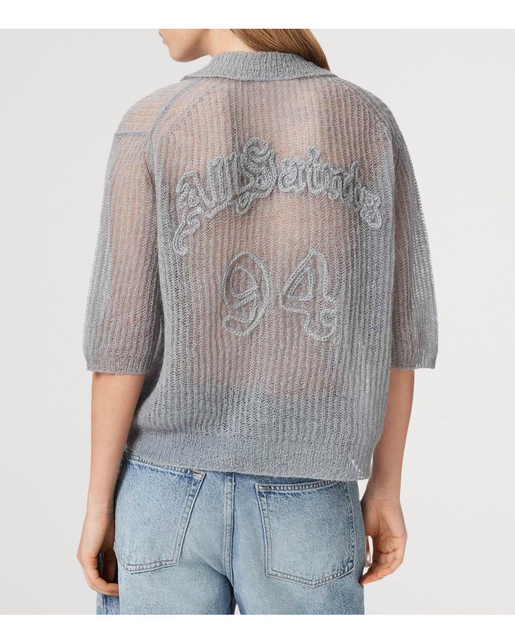 AllSaints Gray Mohair-Blend Anabel Polo Top