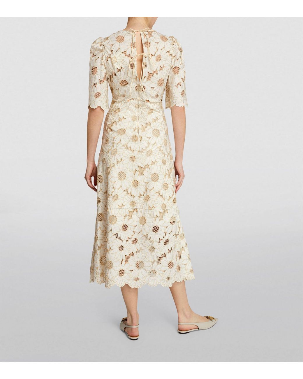 Sandro Guipure Lace Midi Dress in Natural | Lyst