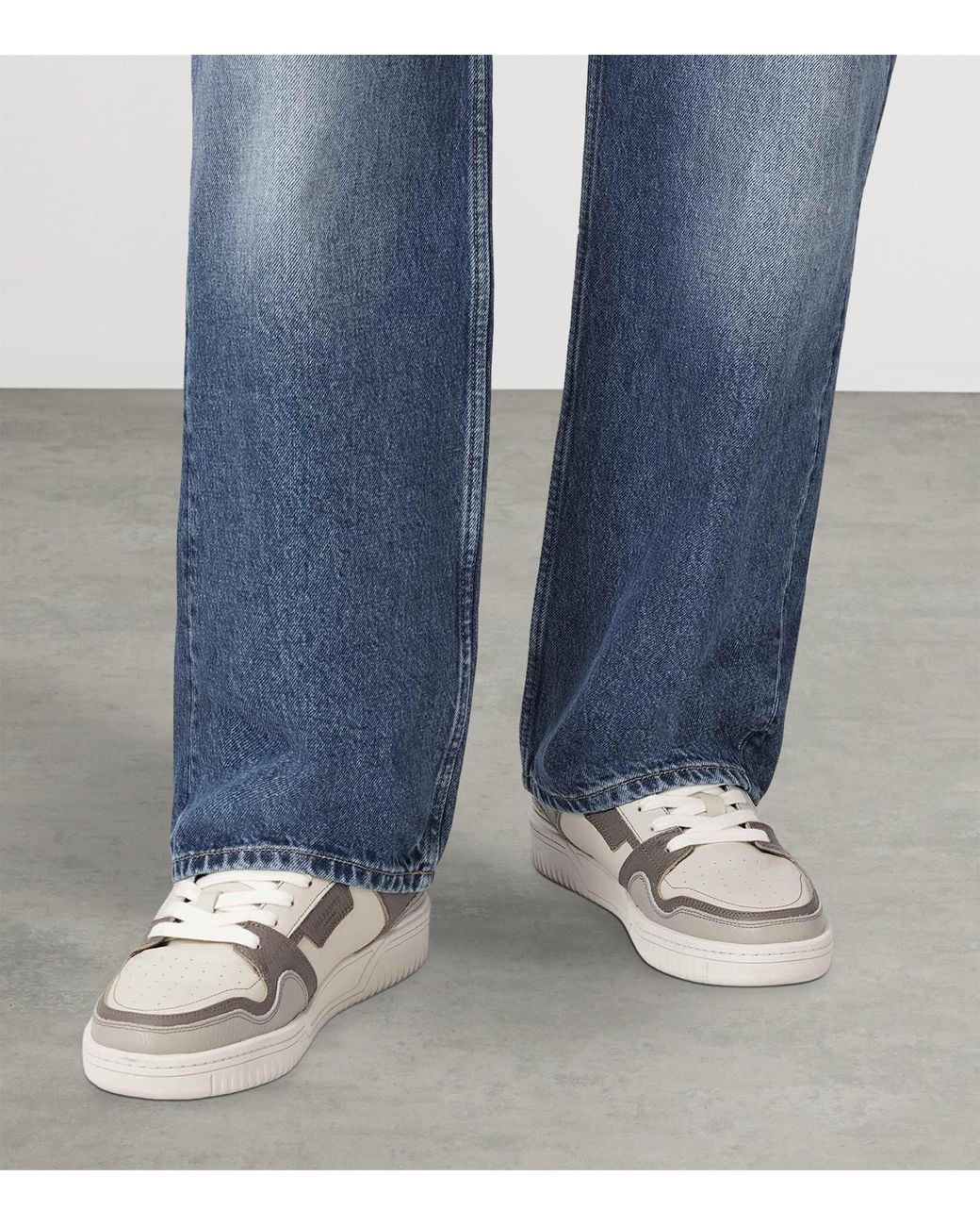 AllSaints Gray Leather Regan Plus Low-Top Trainers for men