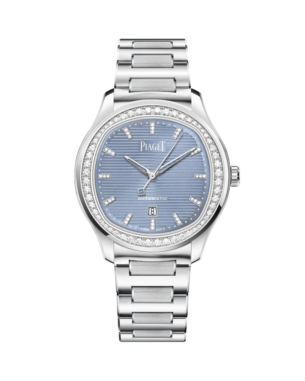 Piaget Metallic Stainless Steel And Diamond Polo Date Watch