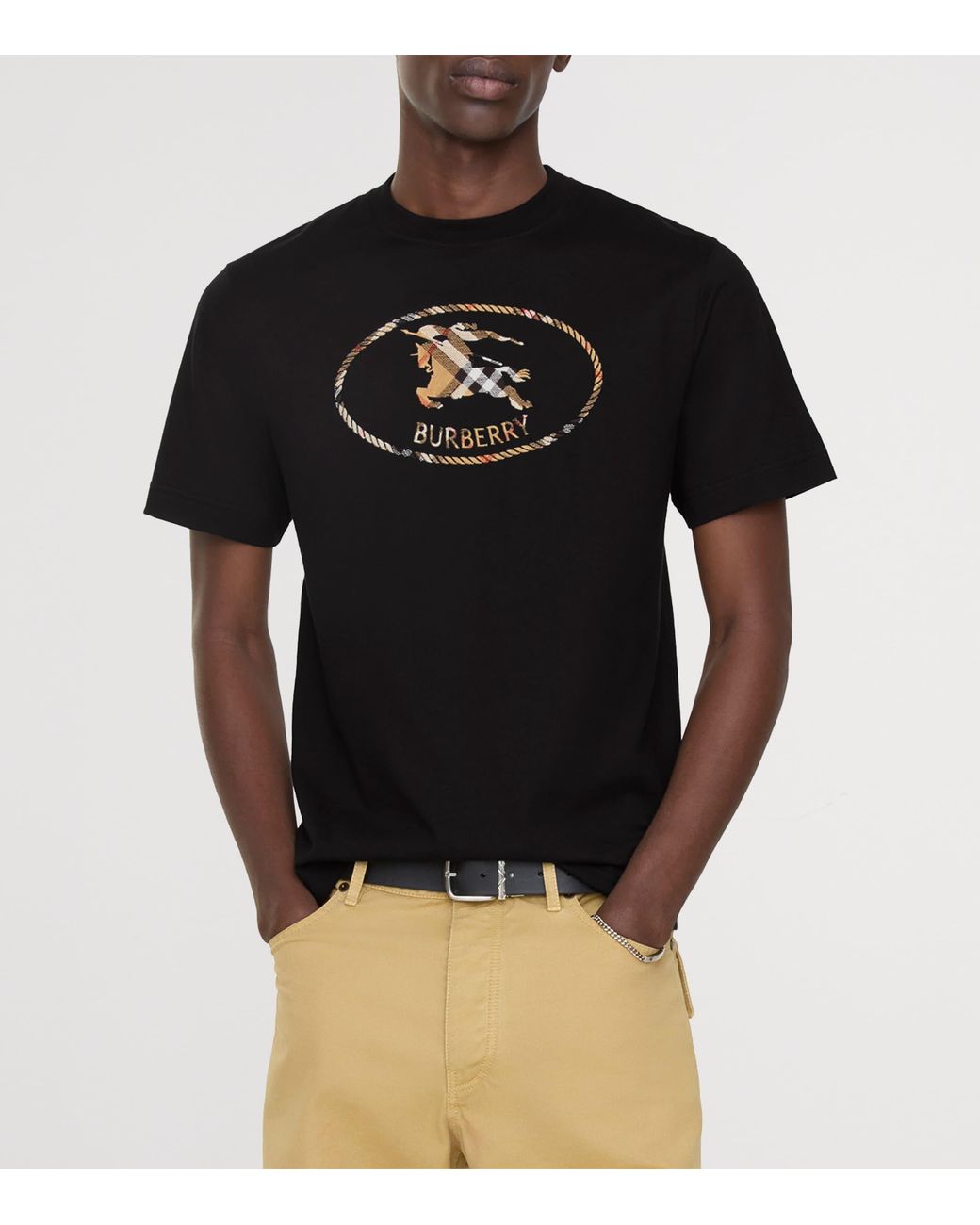 Burberry Black Check Ekd Embroidered T-Shirt for men