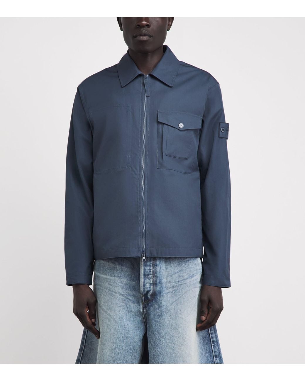 Stone Island Blue Cotton Canvas Ghost Overshirt for men
