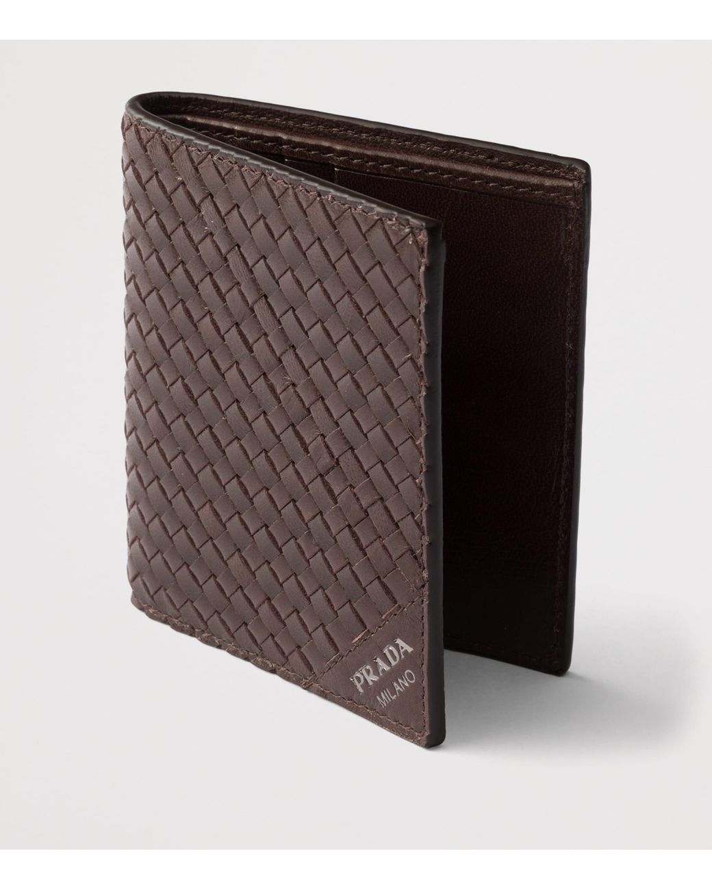 Prada Brown Leather Woven Wallet for men
