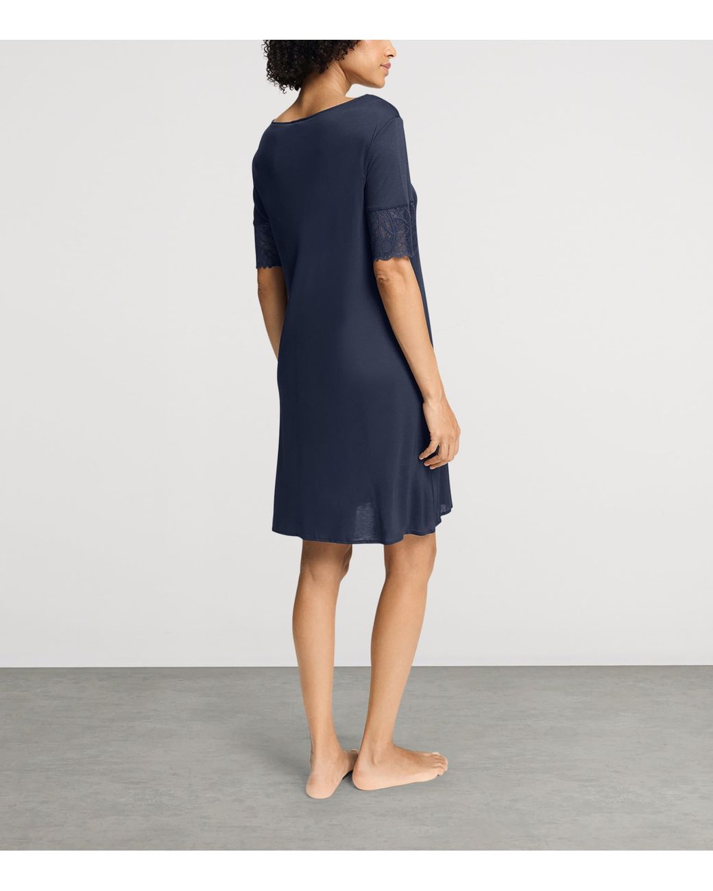 Hanro Blue Modal Lace-Trim Nightdress