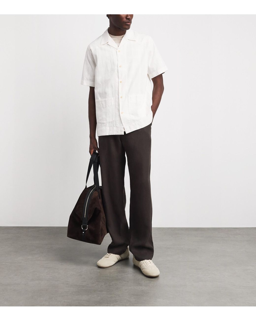 Oliver Spencer Brown Linen-Cotton Morton Pleated Trousers for men
