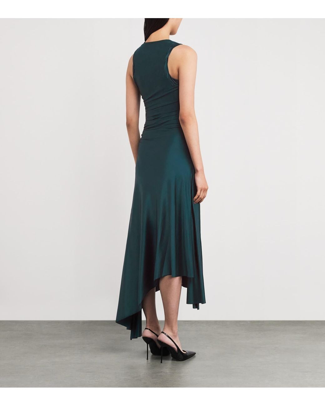 knee length dresses for ladies Women's Ana Asymmetric Gathering Midi Dress XXS/XS/S/M/L/XL/XXL/Customize  Gray Pinstripe MEAN BLVD