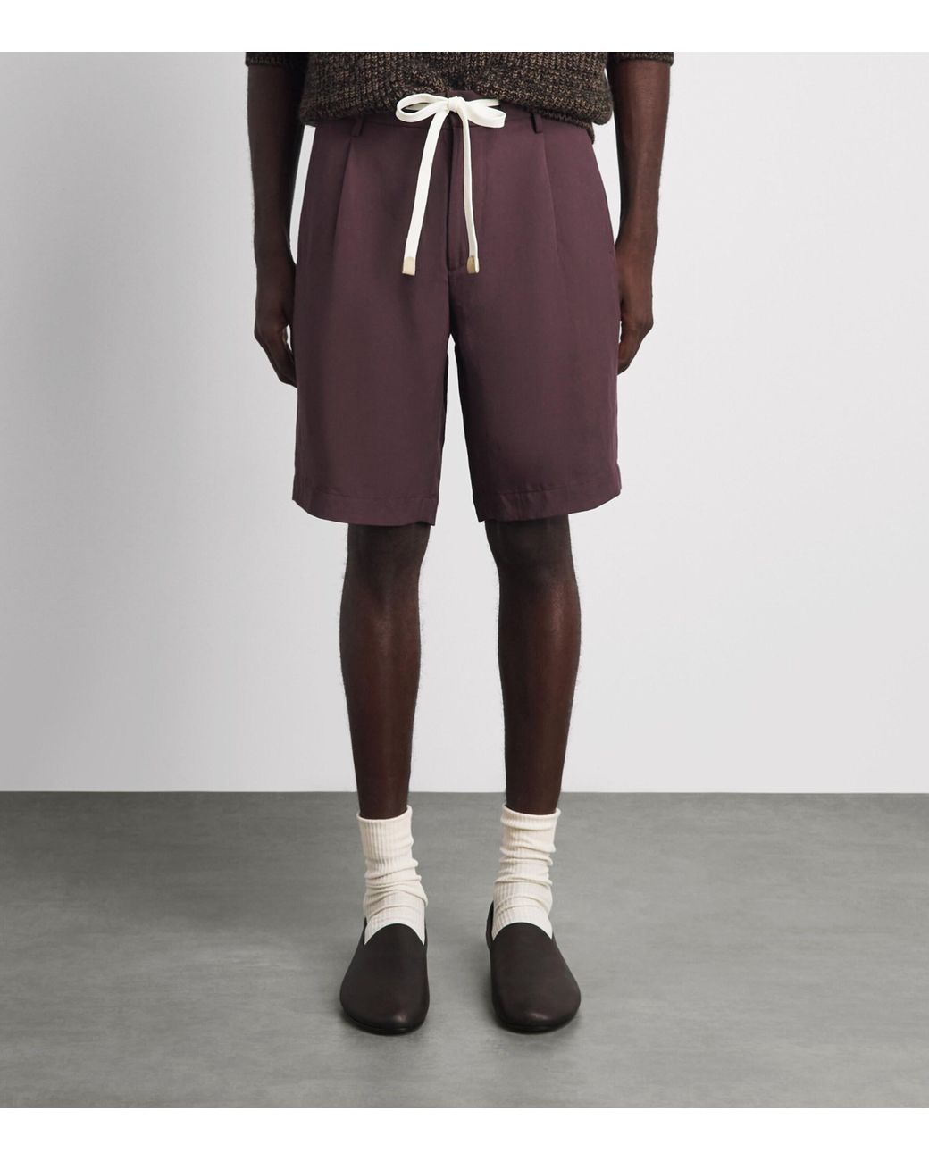 Eleventy Purple Linen Drawstring Bermuda Shorts for men