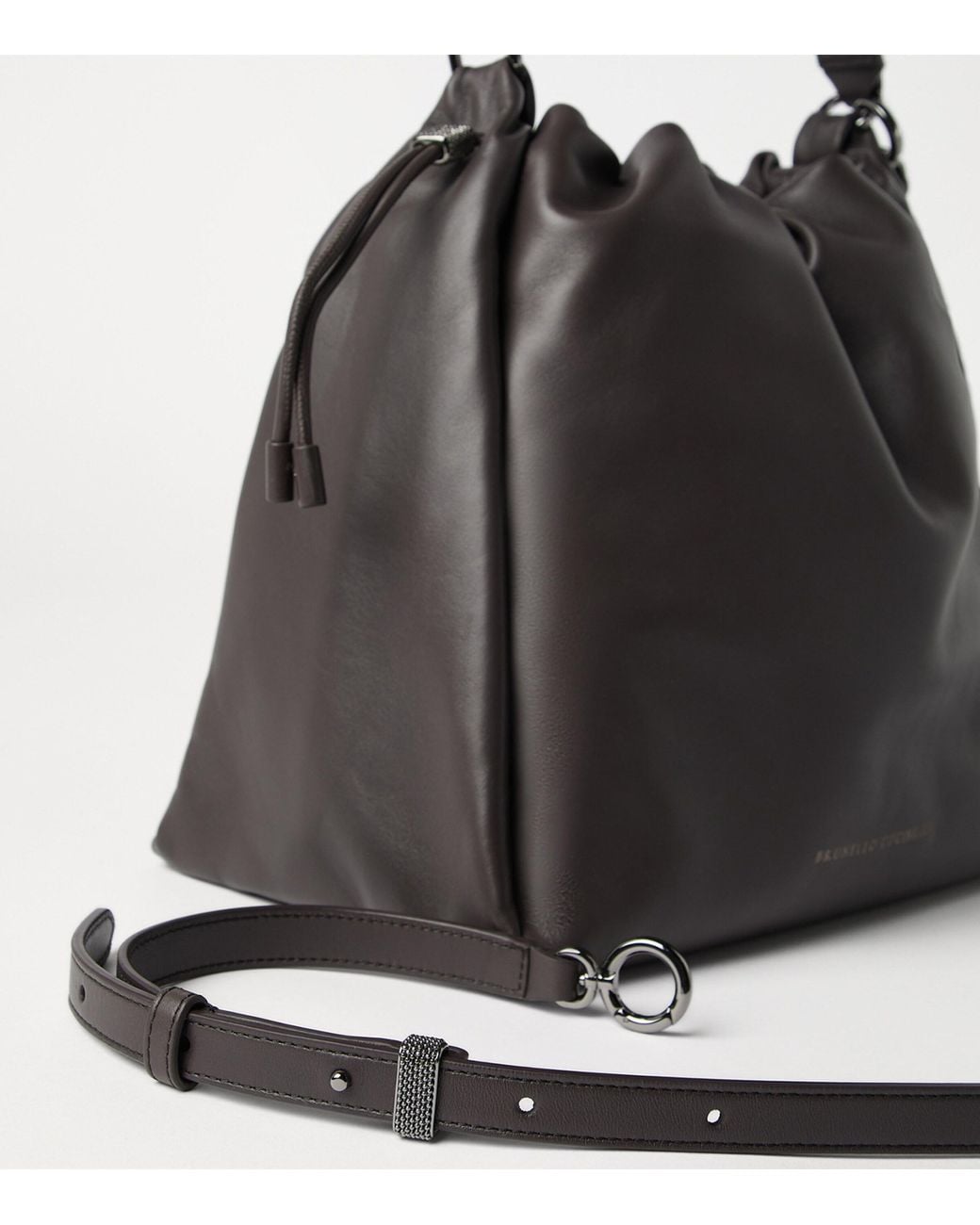 Brunello Cucinelli Black Medium Leather Mellow Bucket Bag