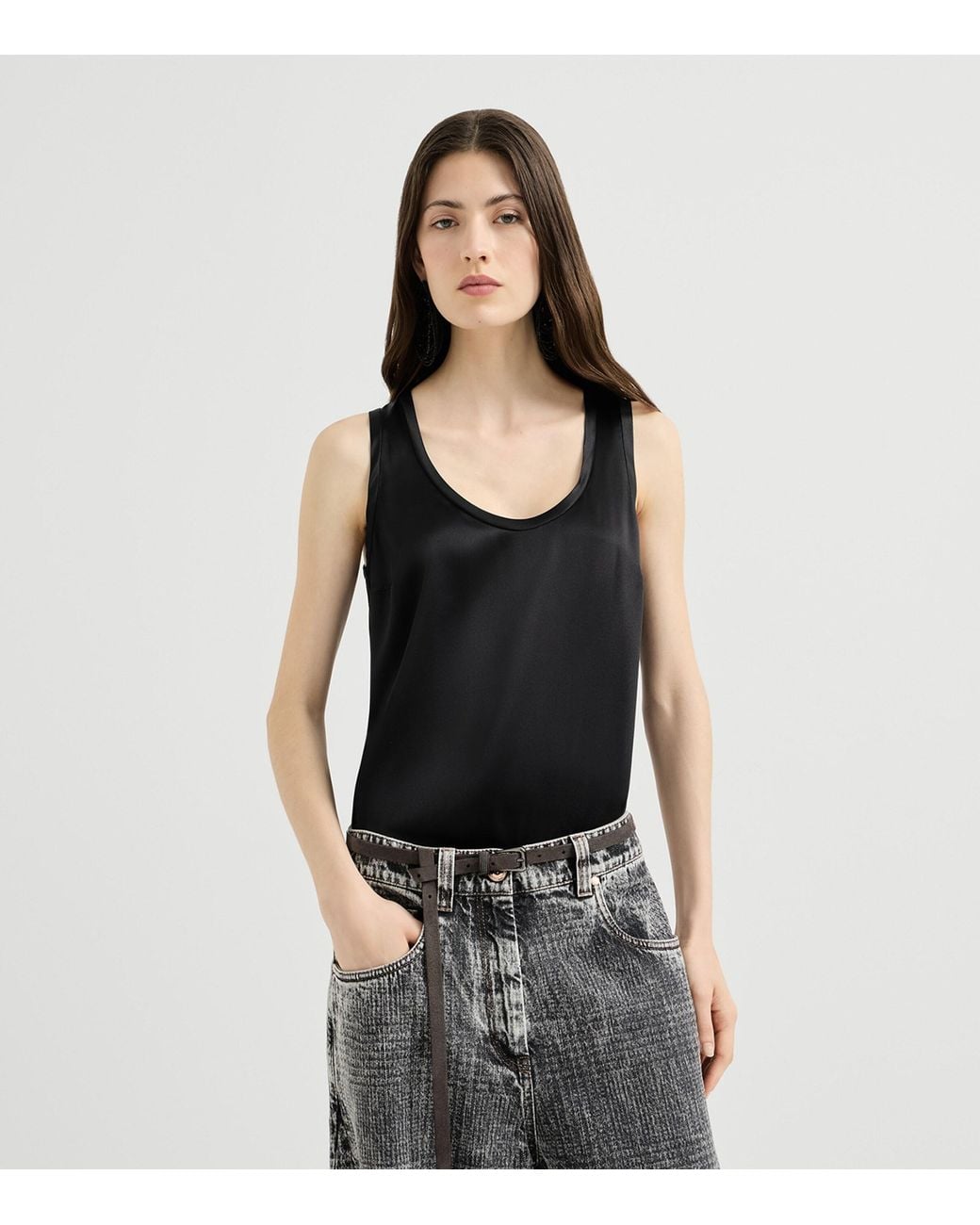 Brunello Cucinelli Black Stretch-Silk Reversible Tank Top