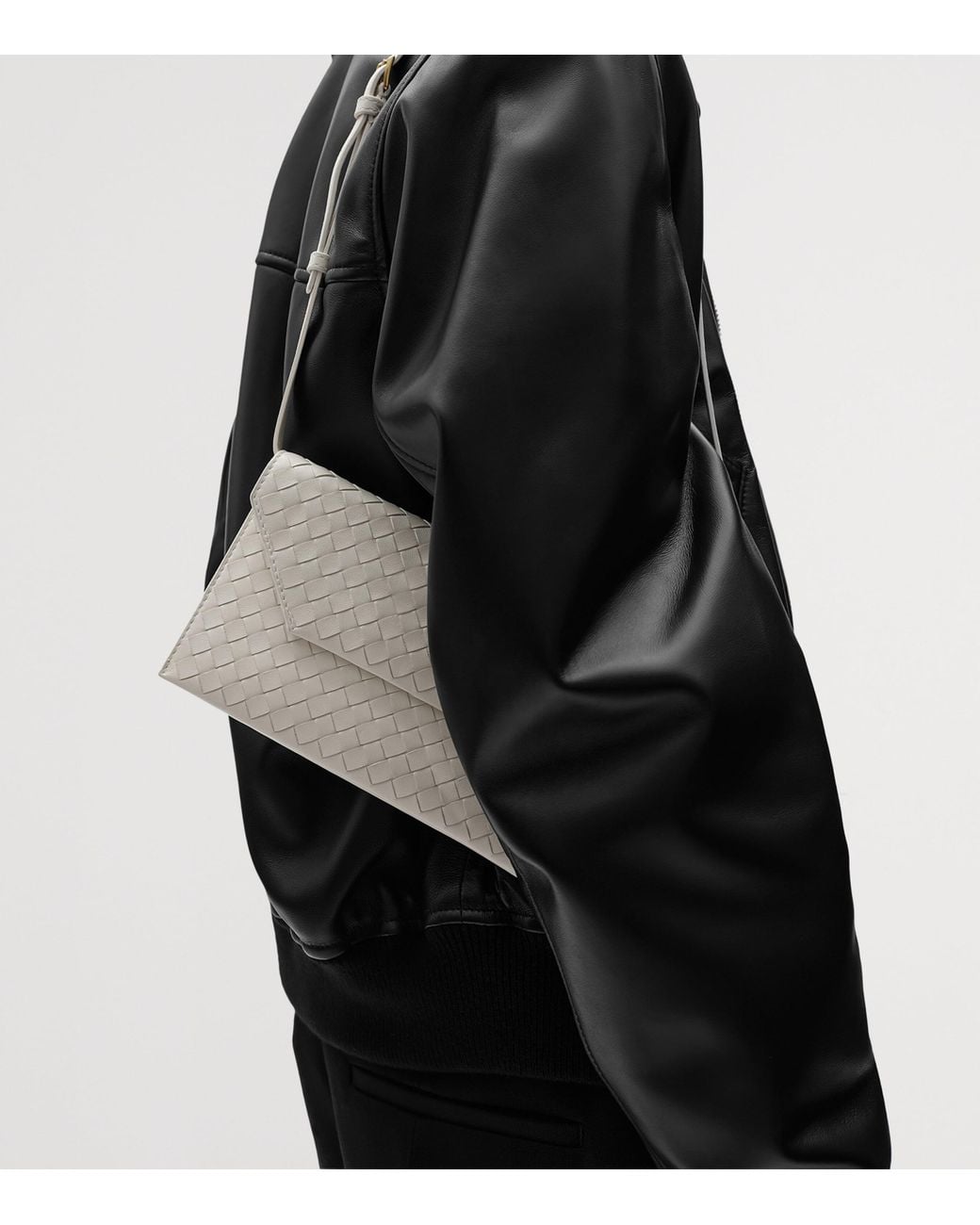 Bottega Veneta White Leather Intrecciato Piccolo Envelope Pouch