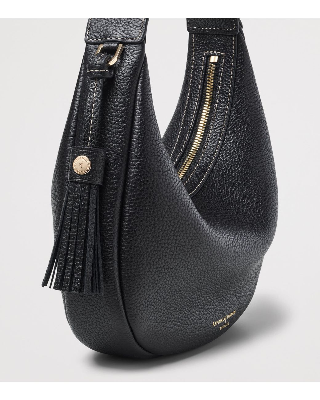 Aspinal Black Mini Soho Crescent Shoulder Bag