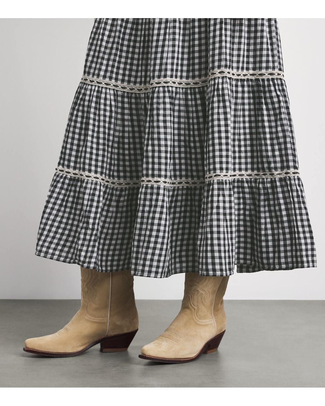 Rixo Gray Cotton Check Chandra Midi Dress