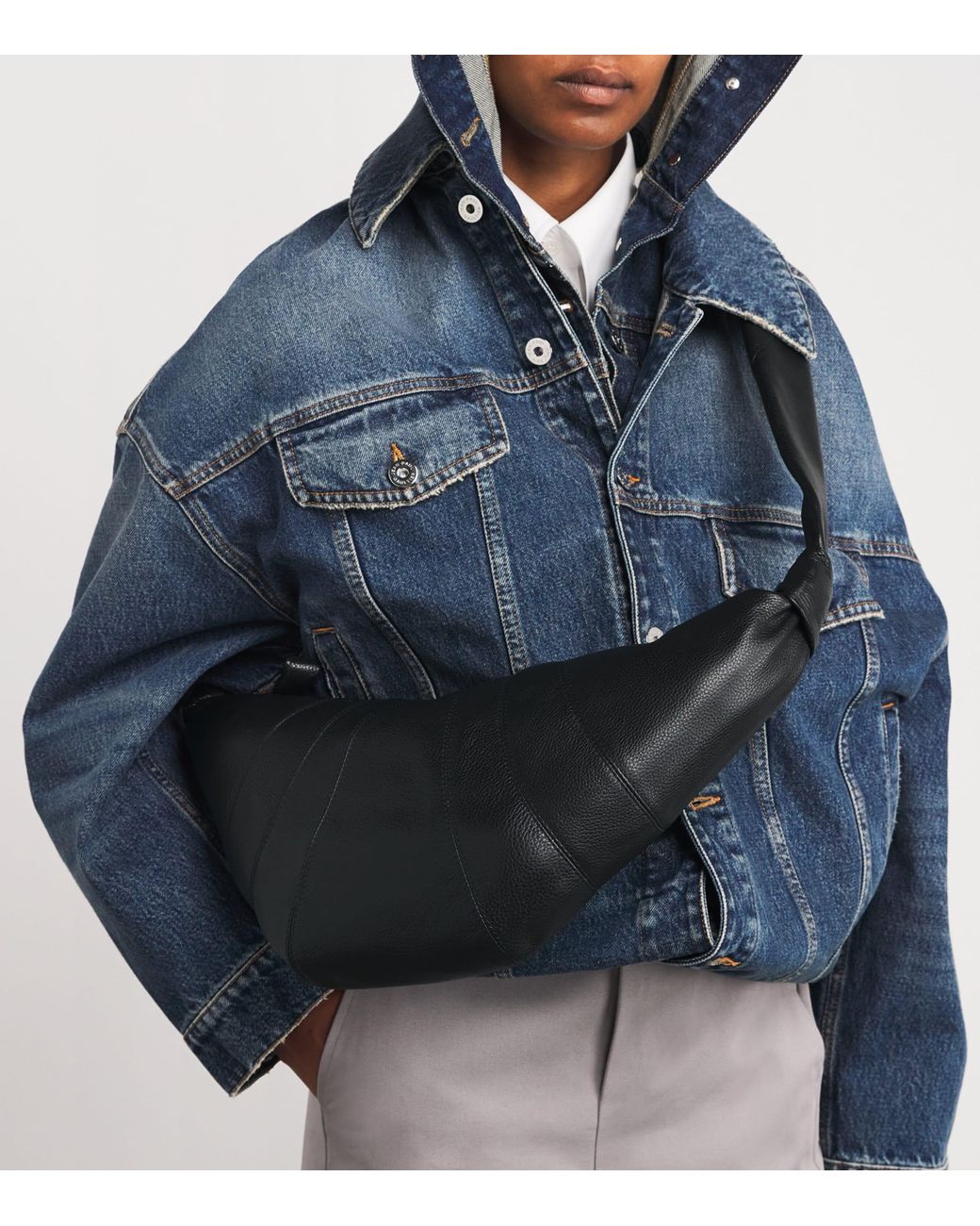 Lemaire Black Medium Grained Leather Croissant Shoulder Bag