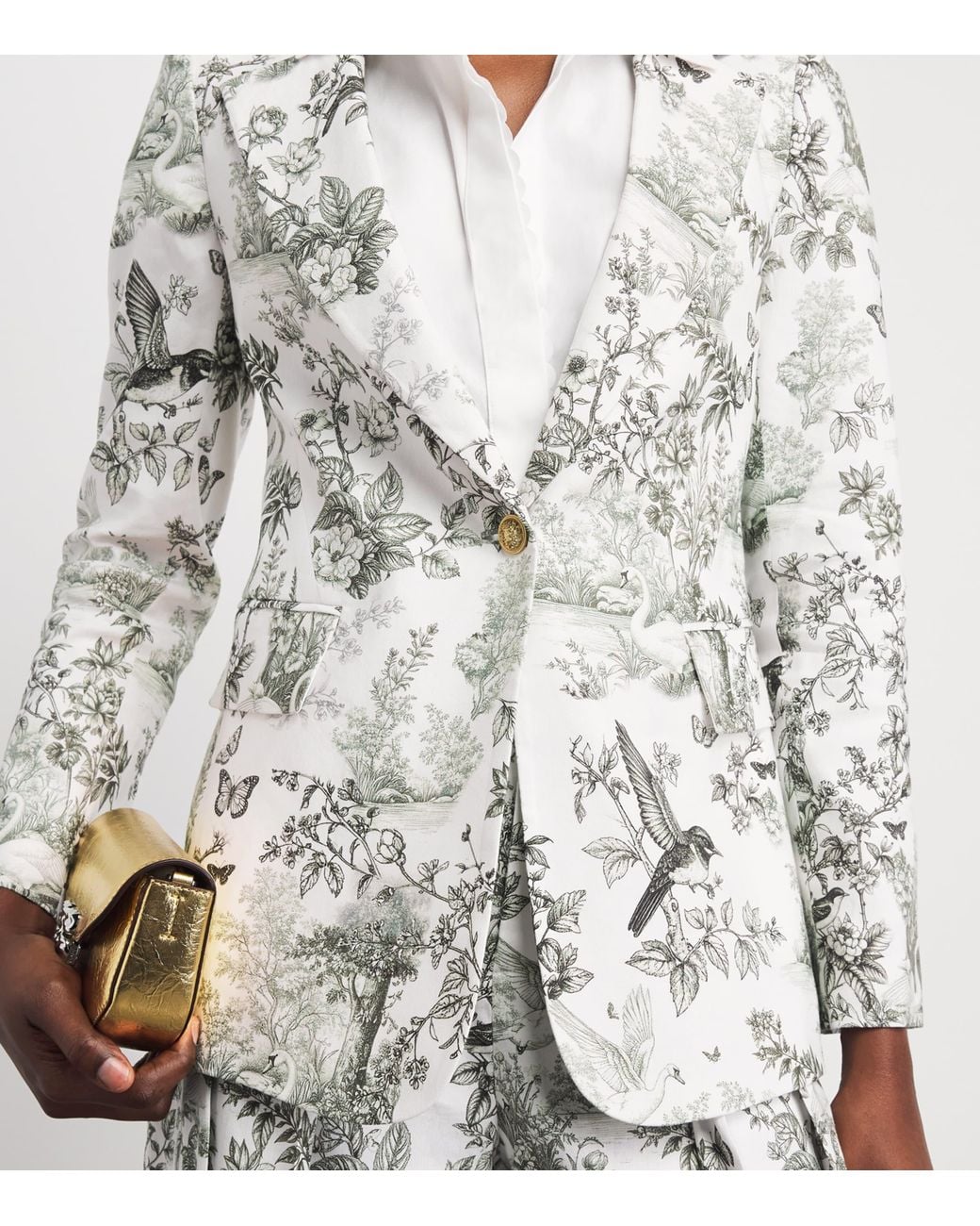 Alice + Olivia White Linen-Blend Printed Macey Blazer