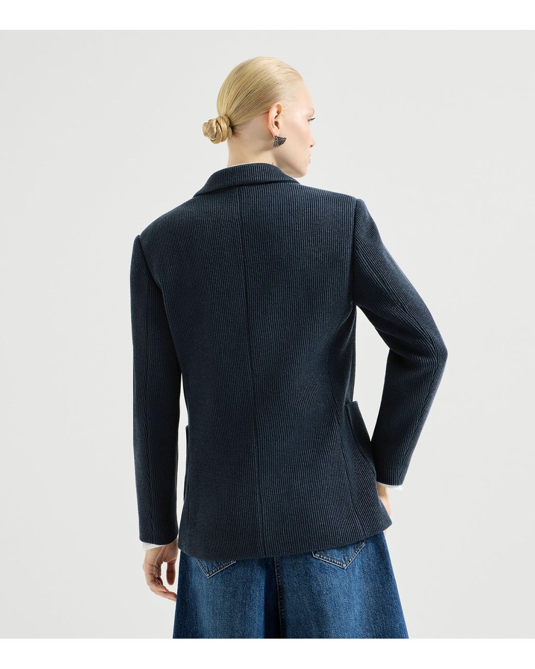 Brunello Cucinelli Blue Corduroy Single-Breasted Blazer