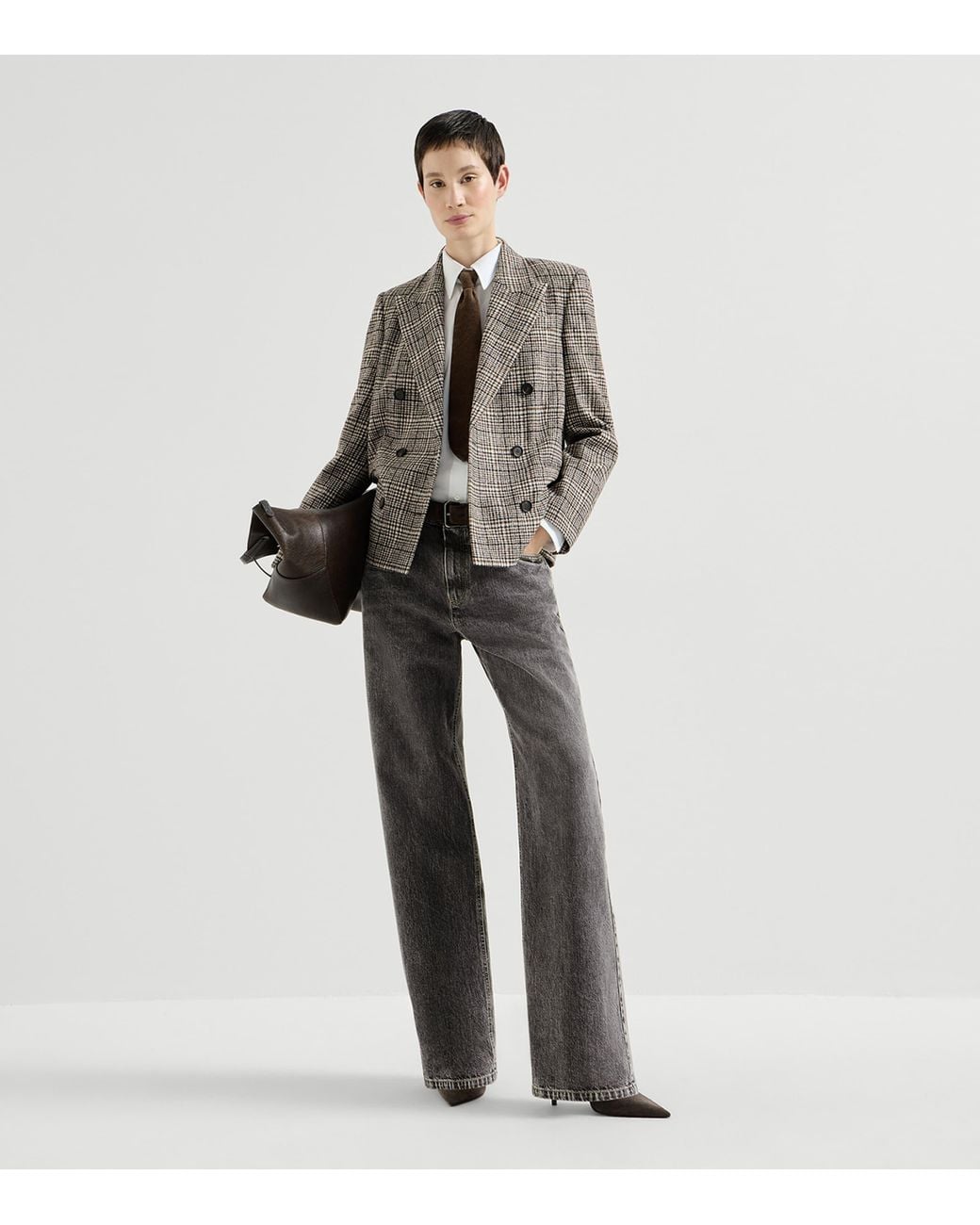 Brunello Cucinelli Brown Alpaca-Blend Check Blazer