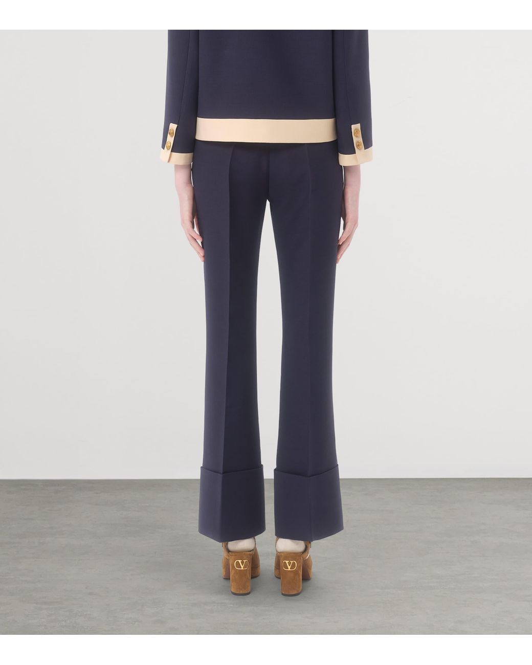 Valentino Blue Wool-Silk Flared Trousers