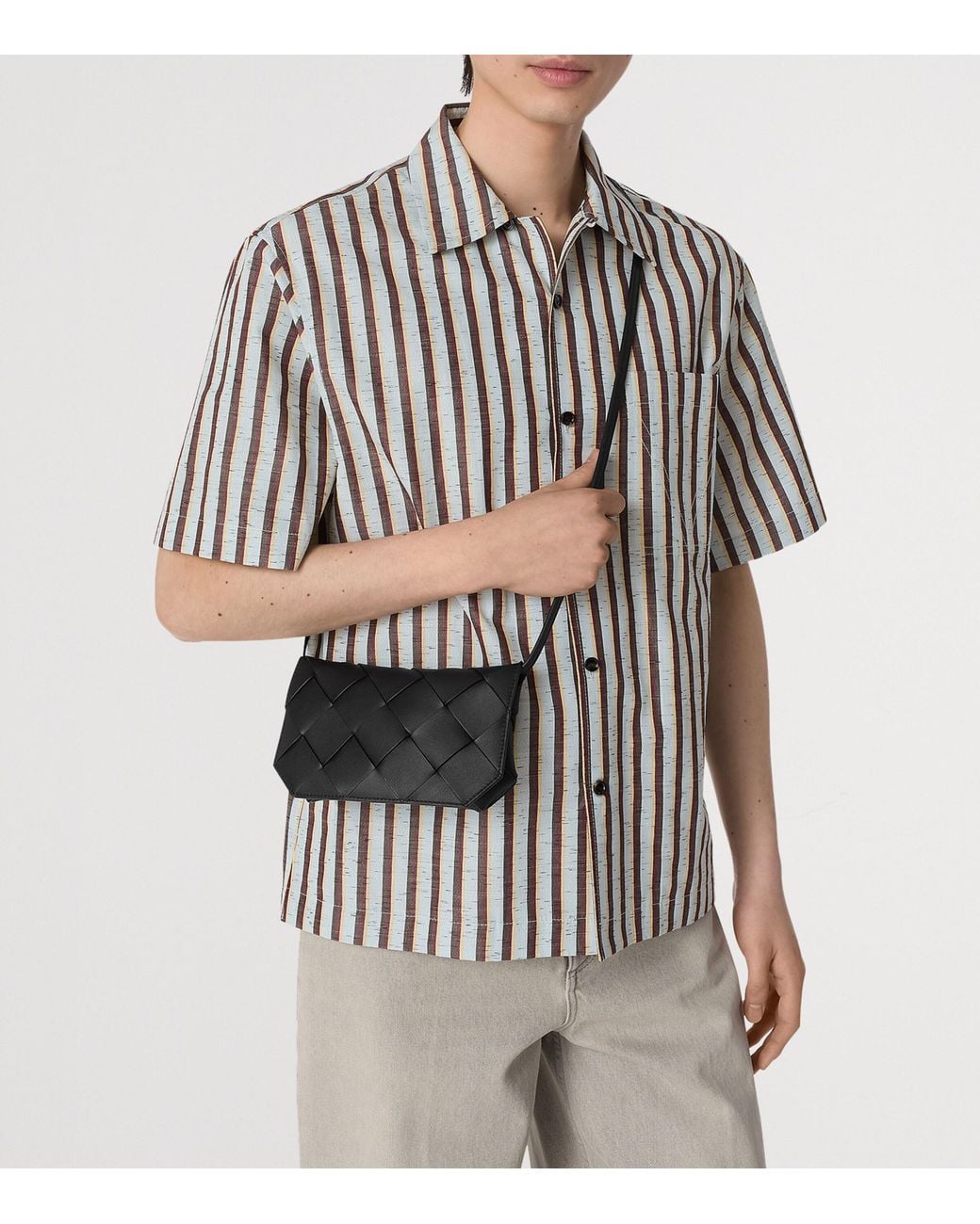 Bottega Veneta Black Leather Intreccio Cross-Body Pouch for men
