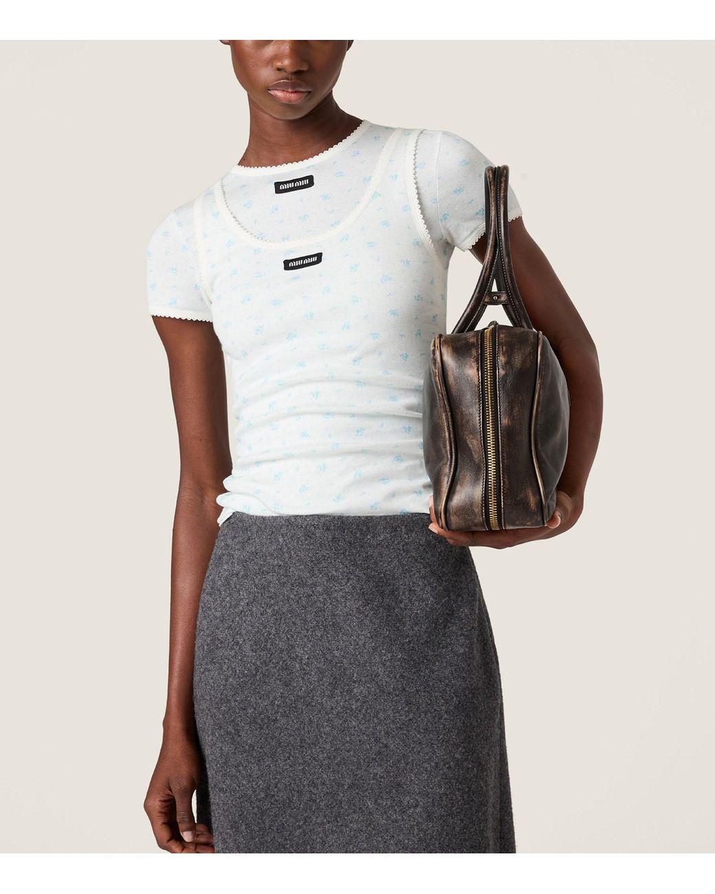 Miu Miu White Cotton Jersey Ribbed Tank Top