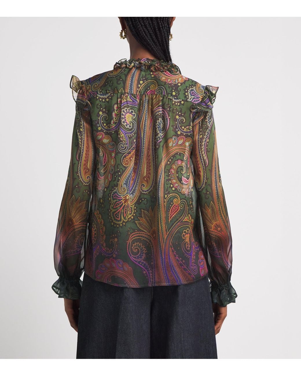 Etro Brown Silk Ruffle Paisley Blouse