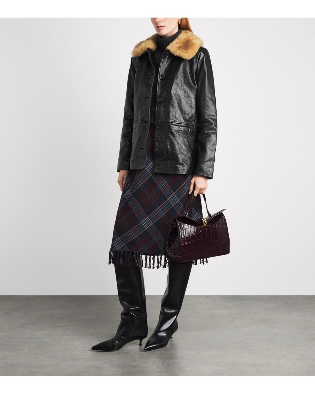 Doen Black Leather Shearling-Collar Seville Jacket