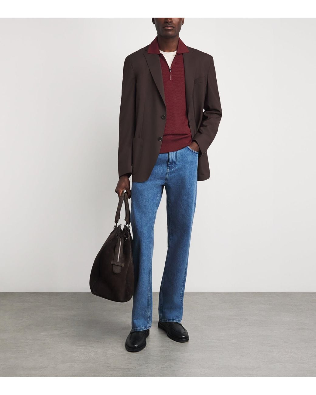 Corneliani Blue Virgin Wool Quarter-Zip Polo Sweater for men