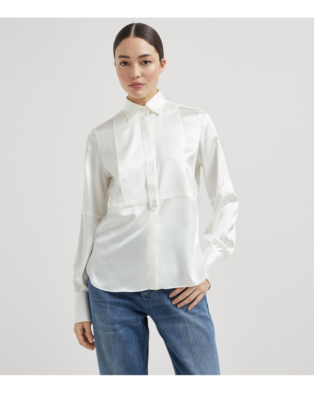 Brunello Cucinelli White Stretch-Silk Satin Shirt