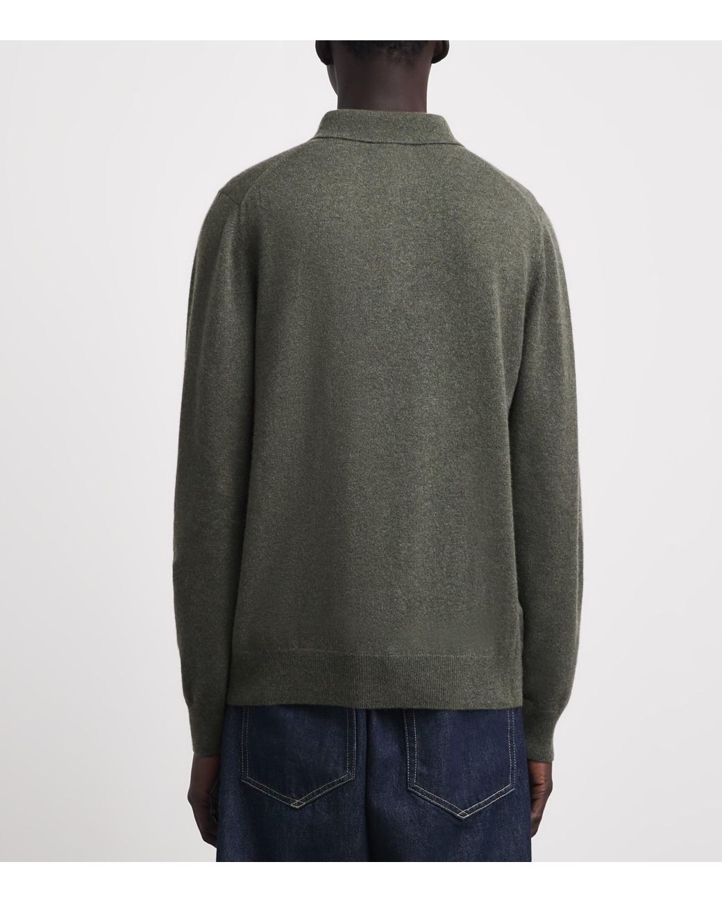Sunspel Green Cashmere Long-Sleeve Polo Shirt for men