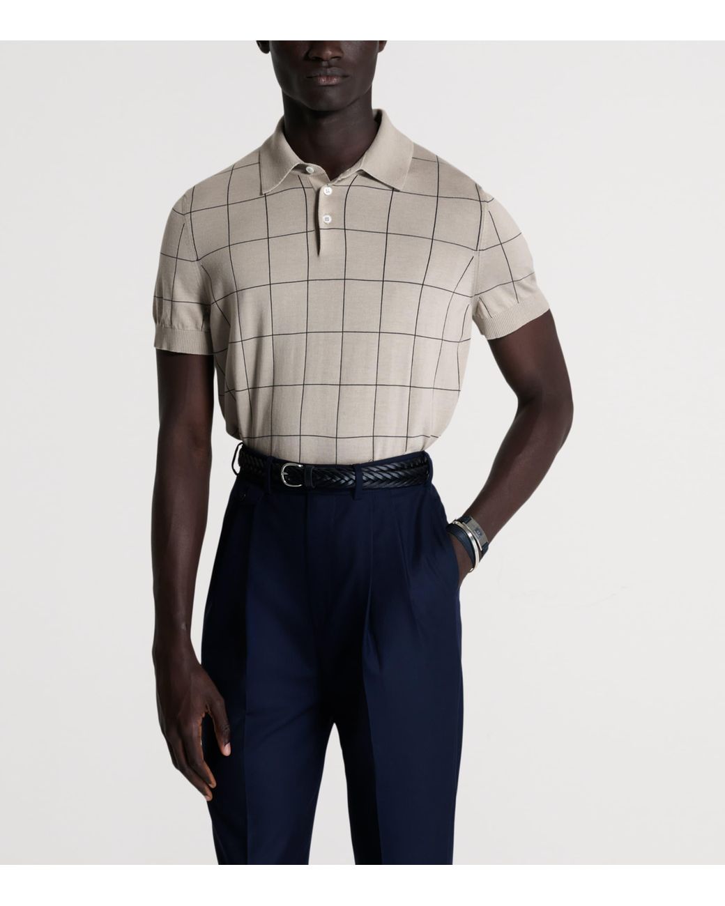 Dunhill Gray Cotton-Mulberry Silk Polo Shirt for men