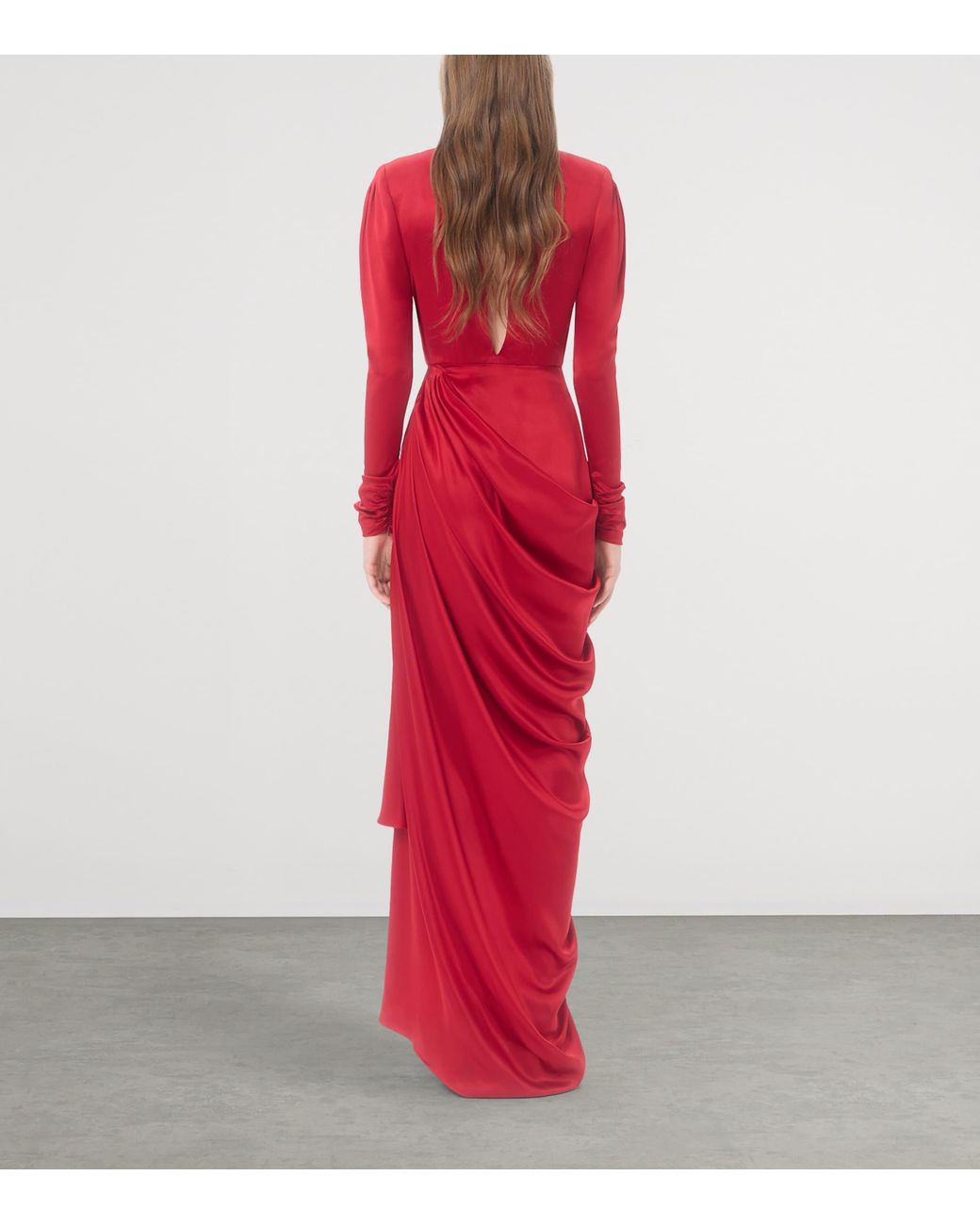 Valentino Red Silk Satin Draped Gown