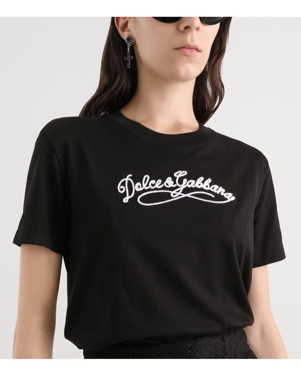 Dolce & Gabbana Black Cotton Embroidered Logo T-Shirt