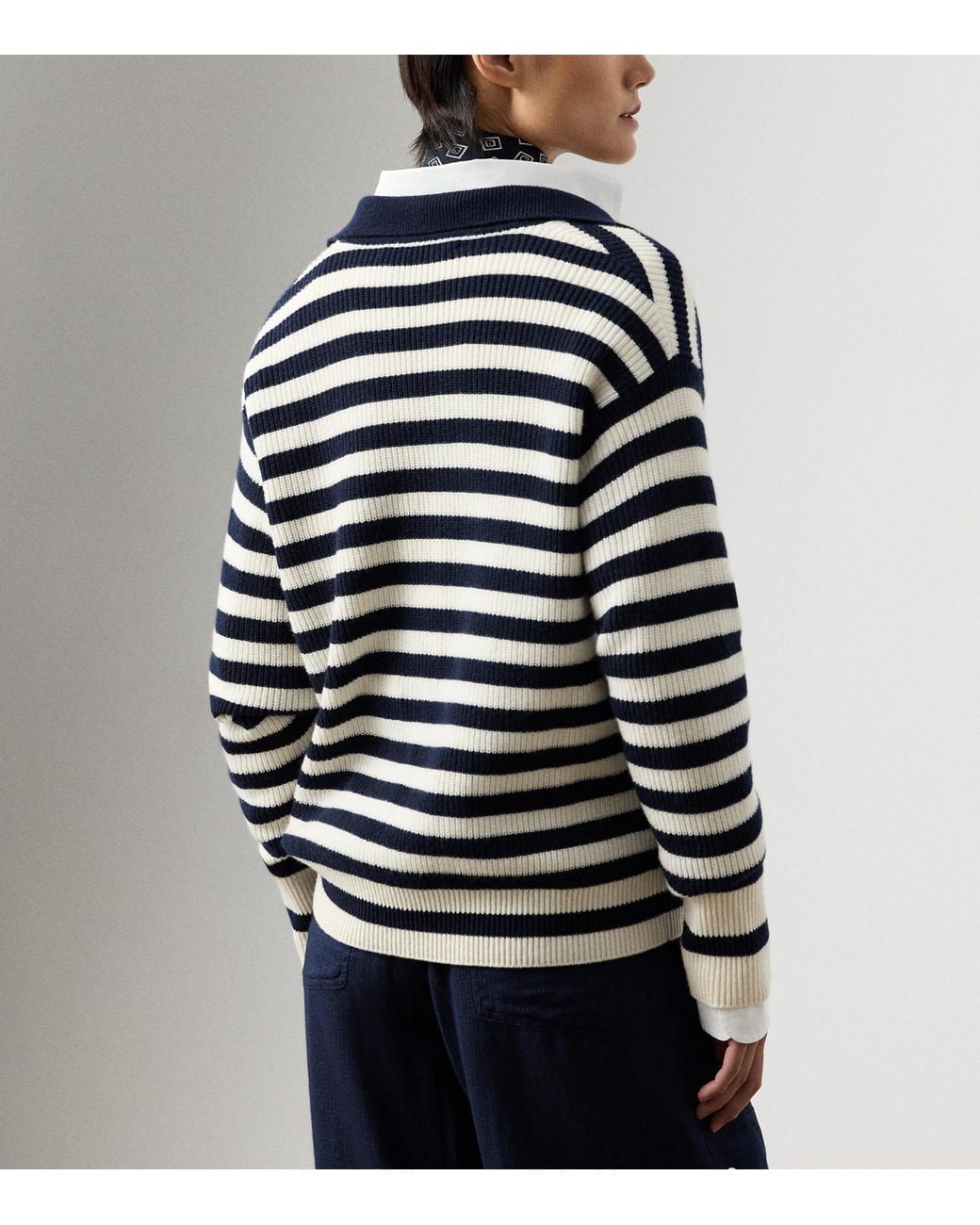 Ralph Lauren Blue Cashmere Stripe Polo Sweater