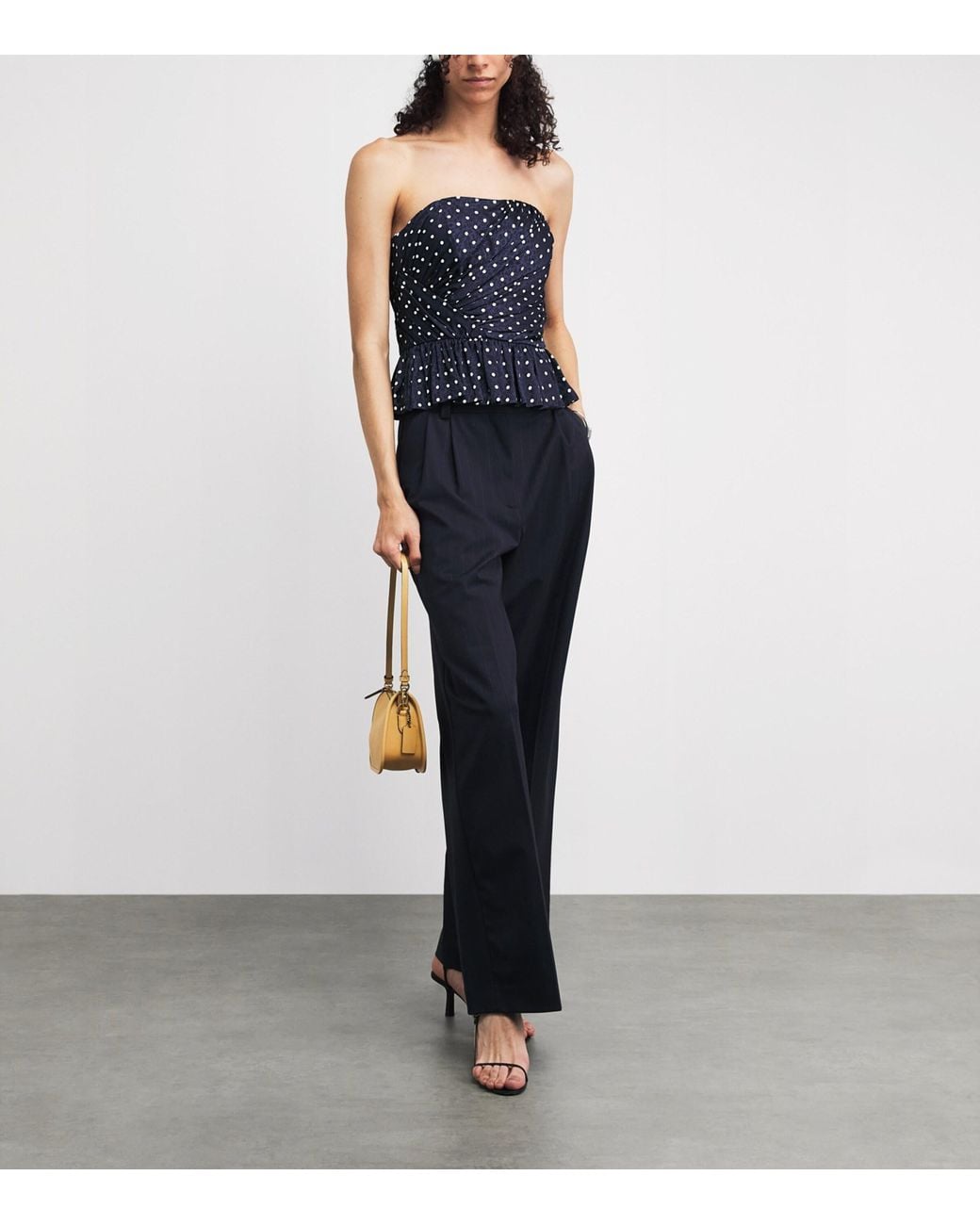 Maje Blue Polka-Dot Ruffled Peplum Top