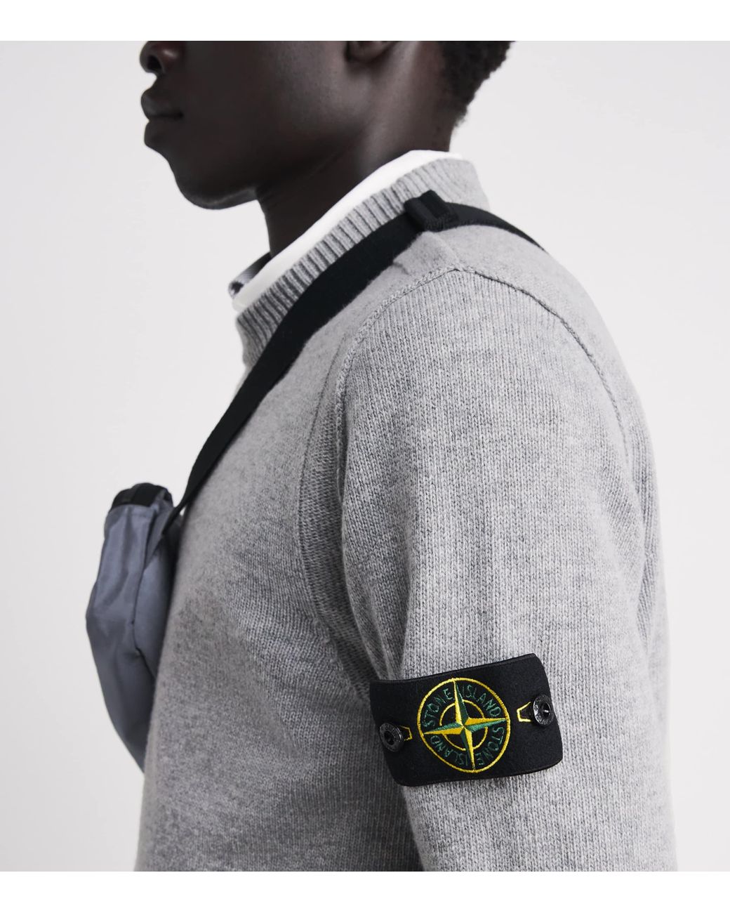 Stone Island Gray Virgin Wool-Blend Compass Sweater for men