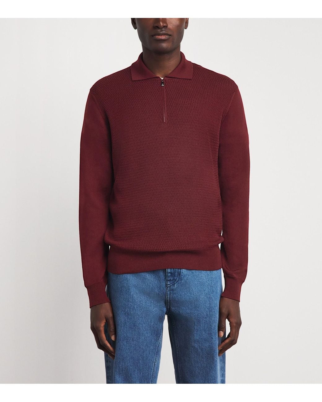 Corneliani Blue Virgin Wool Quarter-Zip Polo Sweater for men