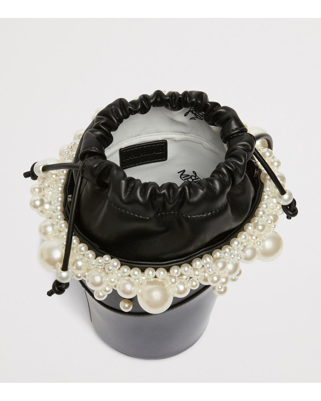 Marina Rinaldi Black Faux Pearl-Trim Bucket Bag