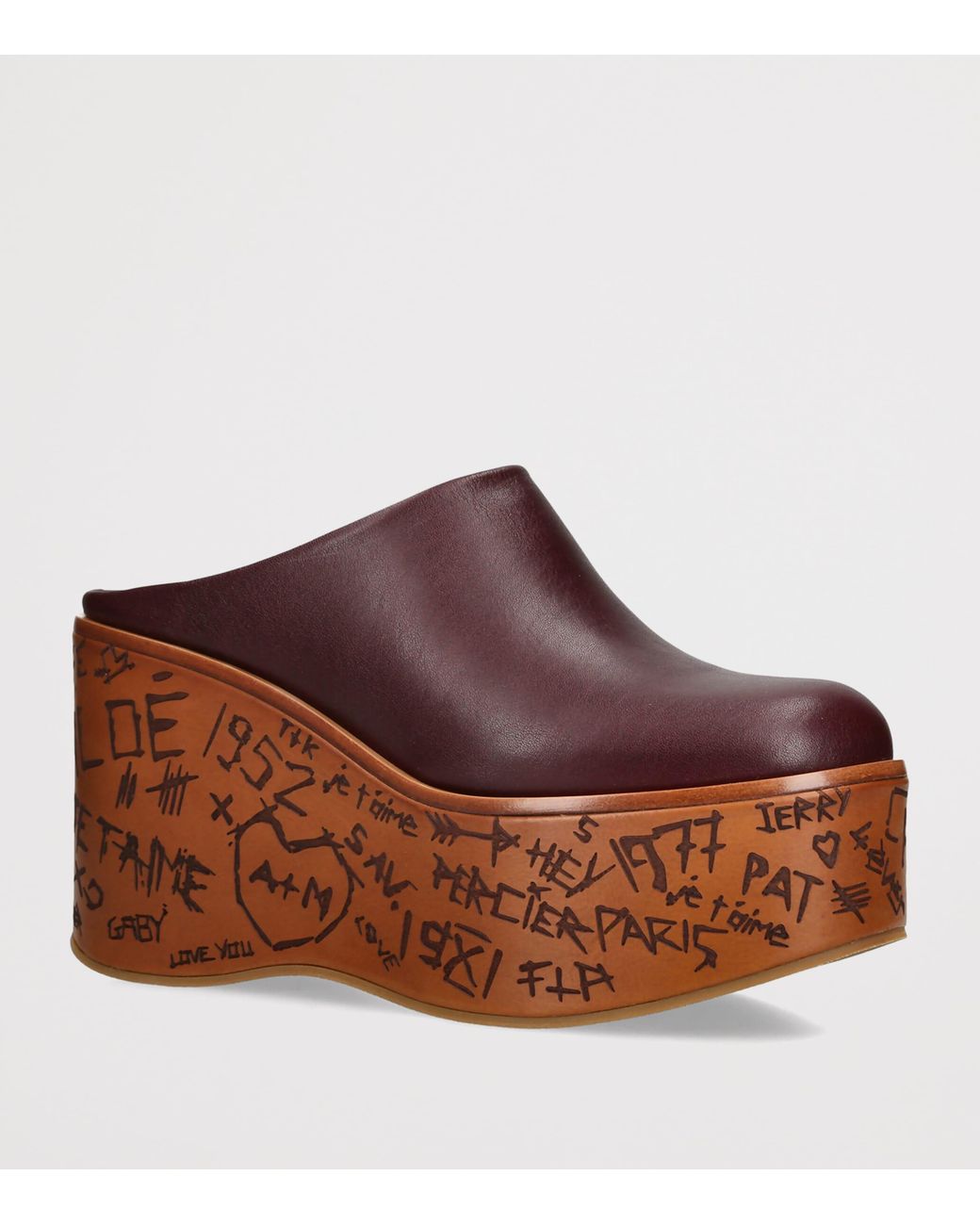 Chloé Brown Leather Wedge Mules 80
