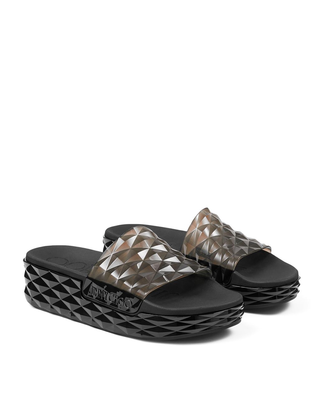 JIMMY CHOO ダイヤモンドプラットフォームスライド Jimmy Choo Diamond Slides in Black | Lyst