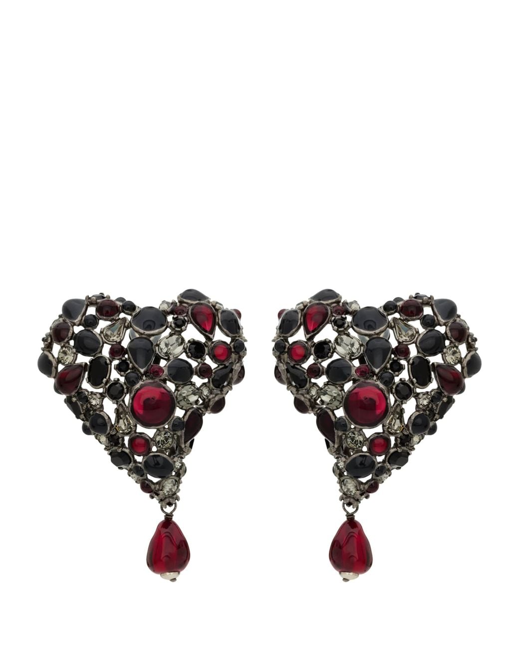 Saint Laurent Black Heart Clip-On Pendant Earrings for men