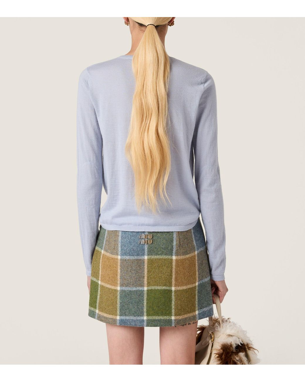Miu Miu Blue Cashmere Henley T-Shirt