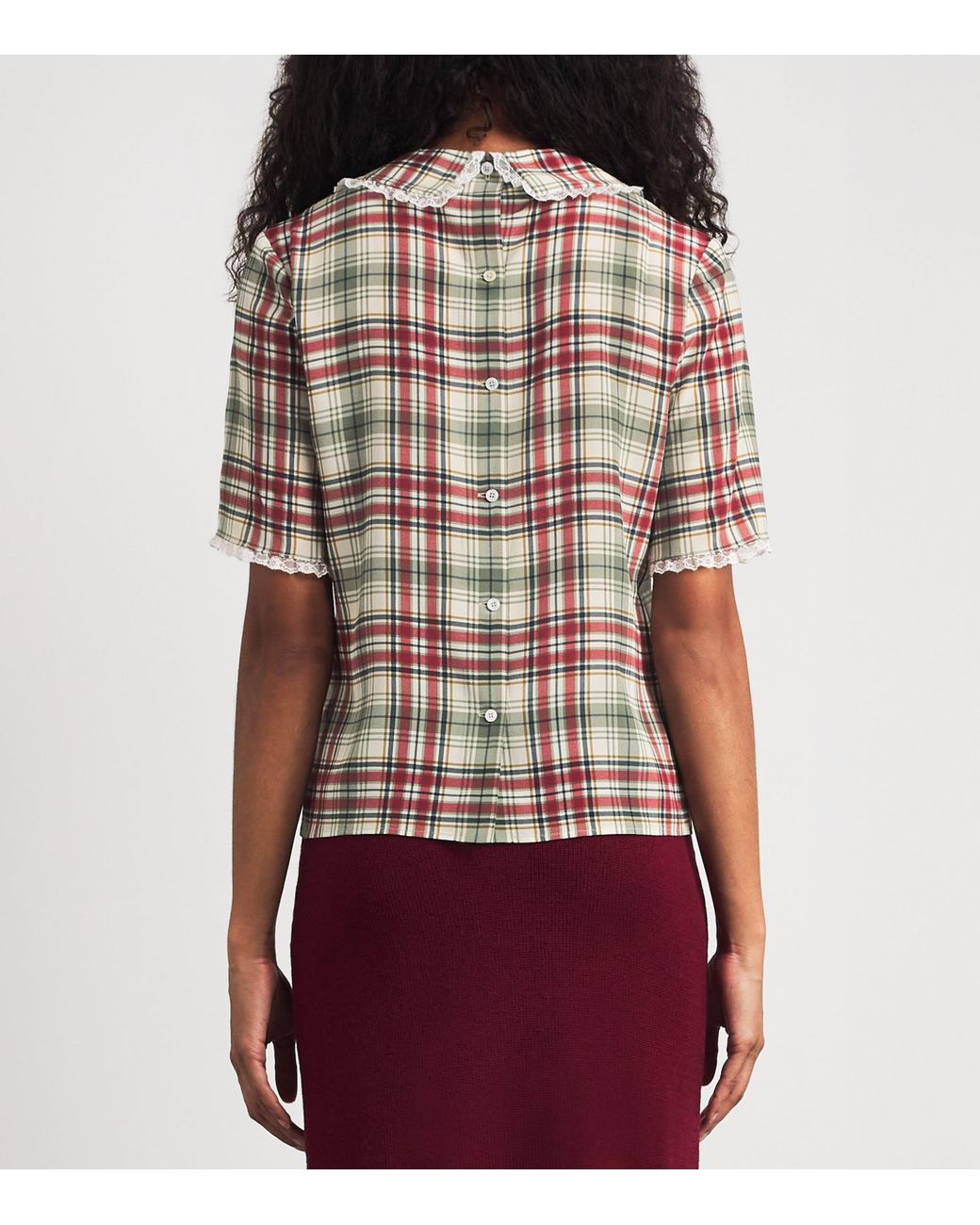 Alessandra Rich Multicolor Silk Tartan Jabot Blouse