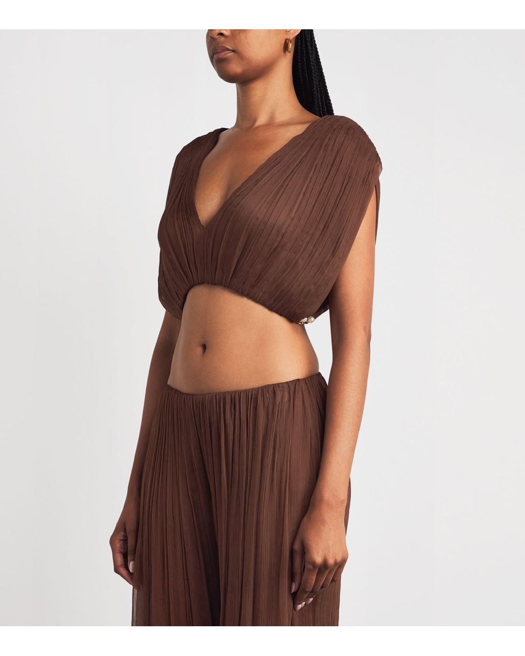 Moré Noir Brown Silk Chiffon Izzi Crop Top